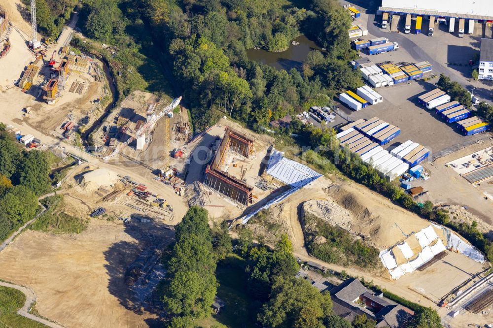 Aerial photograph Aachen - Construction site for the renovation, renewal and repair of the motorway bridge structure Haarbachtalbruecke federal motorway A544 on street Haarbachtalstrasse in the district Verlautenheide in Aachen in the federal state of North Rhine-Westphalia, Germany