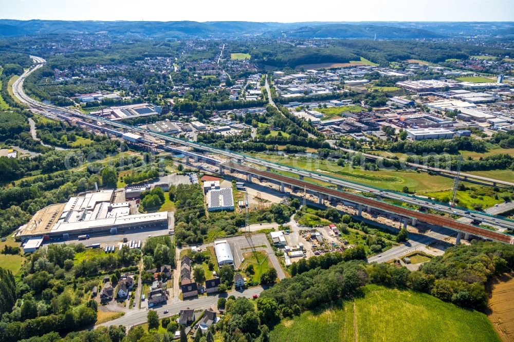 Hagen from above - Construction site for the rehabilitation and repair of the motorway bridge construction Lennetalbruecke A45 Am Kahlenberg in Hagen in the state North Rhine-Westphalia, Germany