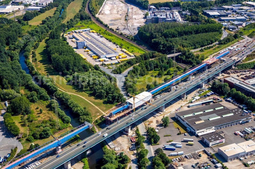 Hagen from above - Construction site for the rehabilitation and repair of the motorway bridge construction Lennetalbruecke A45 Am Kahlenberg in Hagen in the state North Rhine-Westphalia, Germany