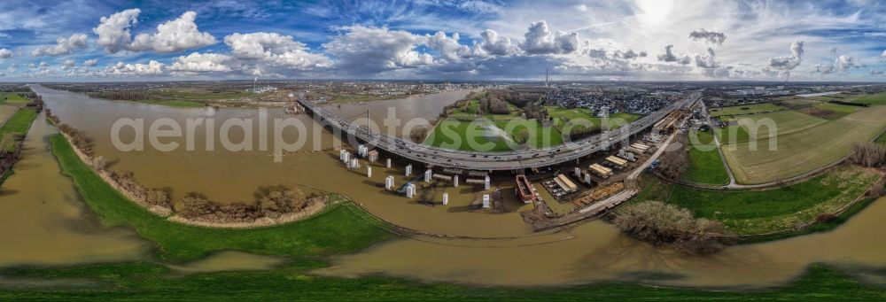 Aerial photograph Leverkusen - Construction site for the rehabilitation and repair of the motorway bridge construction Leverkusener Rheinbruecke in Leverkusen in the state North Rhine-Westphalia, Germany