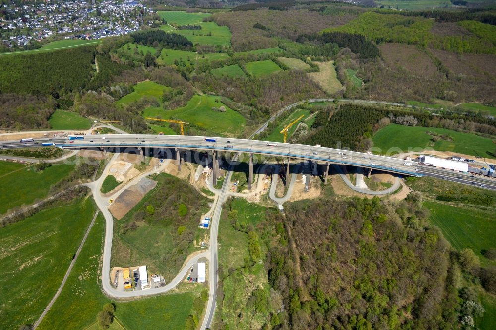 Rinsdorf from above - Construction site for the rehabilitation and repair of the motorway bridge construction Talbruecke Rinsdorf in Rinsdorf at Siegerland in the state North Rhine-Westphalia, Germany