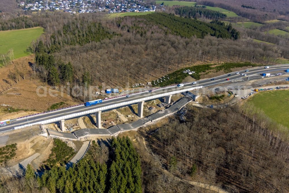 Rinsdorf from above - Construction site for the rehabilitation and repair of the motorway bridge construction Talbruecke Rinsdorf in Rinsdorf at Siegerland in the state North Rhine-Westphalia, Germany