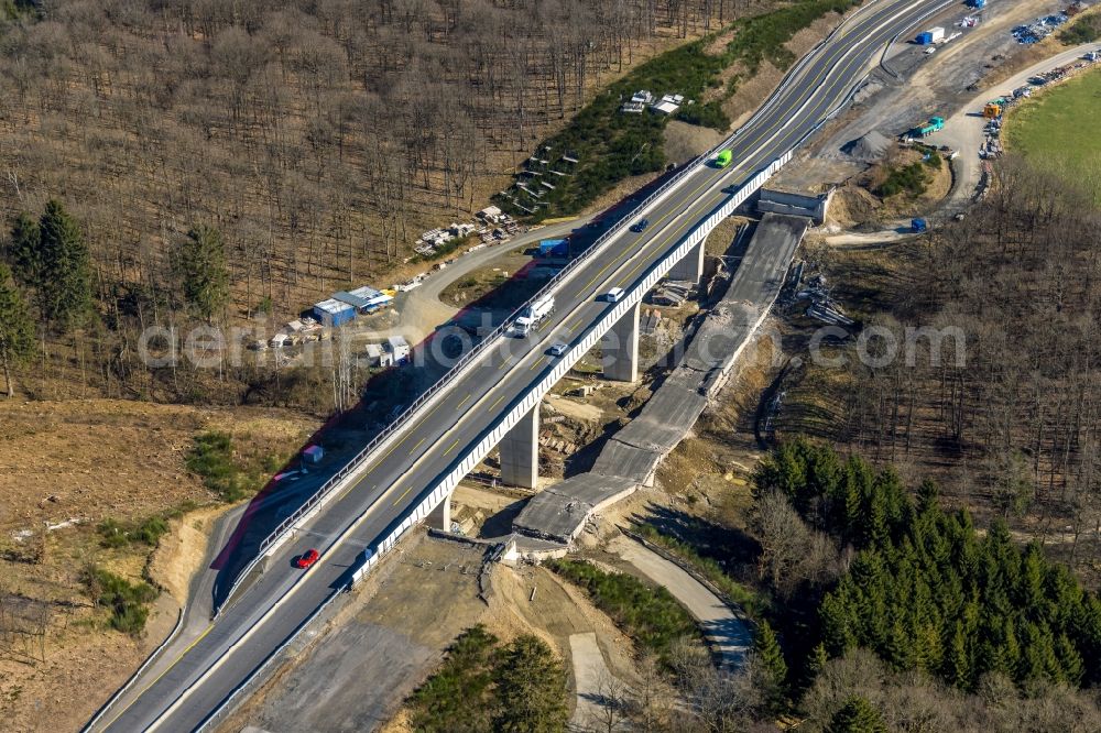 Aerial image Rinsdorf - Construction site for the rehabilitation and repair of the motorway bridge construction Talbruecke Rinsdorf in Rinsdorf at Siegerland in the state North Rhine-Westphalia, Germany