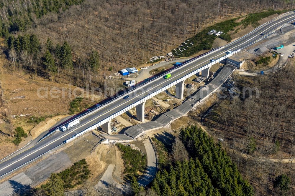 Aerial photograph Rinsdorf - Construction site for the rehabilitation and repair of the motorway bridge construction Talbruecke Rinsdorf in Rinsdorf at Siegerland in the state North Rhine-Westphalia, Germany