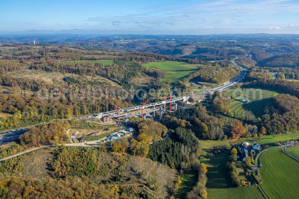 Aerial photograph Sterbecke - Construction site for the rehabilitation and repair of the motorway bridge construction Talbruecke Sterbecke in Sterbecke in the state North Rhine-Westphalia, Germany