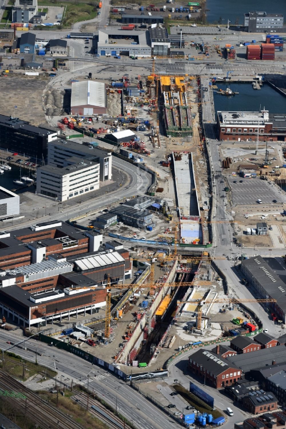 Kopenhagen from above - Construction site for new train- tunnel construction of ARGE MetNord JV and Zueblin A/S and Hochtief Solution AG in Copenhagen in Denmark