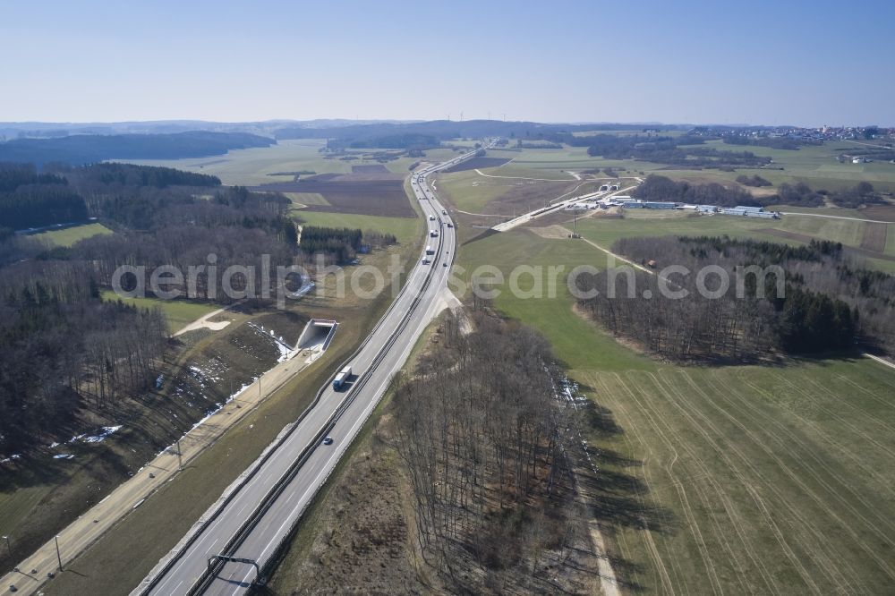 Aerial image Laichingen - Construction site for new train- tunnel construction Steinbuehltunnel, Ostportal in Laichingen in the state Baden-Wuerttemberg, Germany