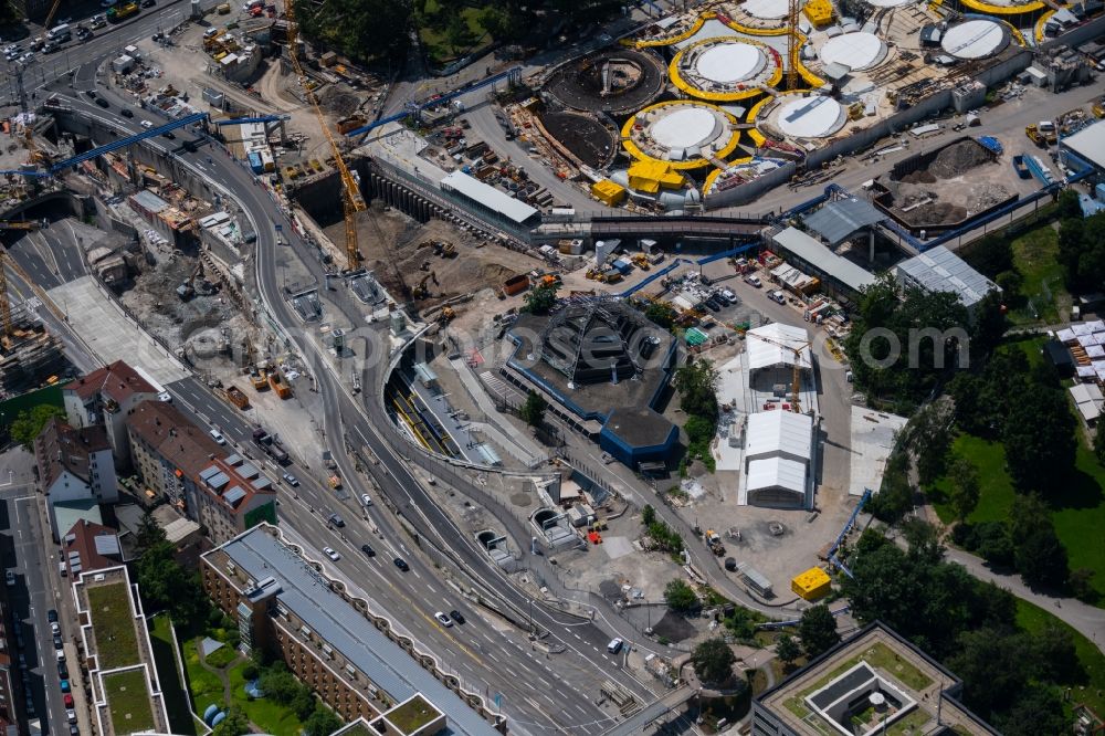 Stuttgart from the bird's eye view: Construction site for new train- tunnel construction zum Projekt S21 along the Willy-Brandt-Strasse in the district Kernerviertel in Stuttgart in the state Baden-Wurttemberg, Germany