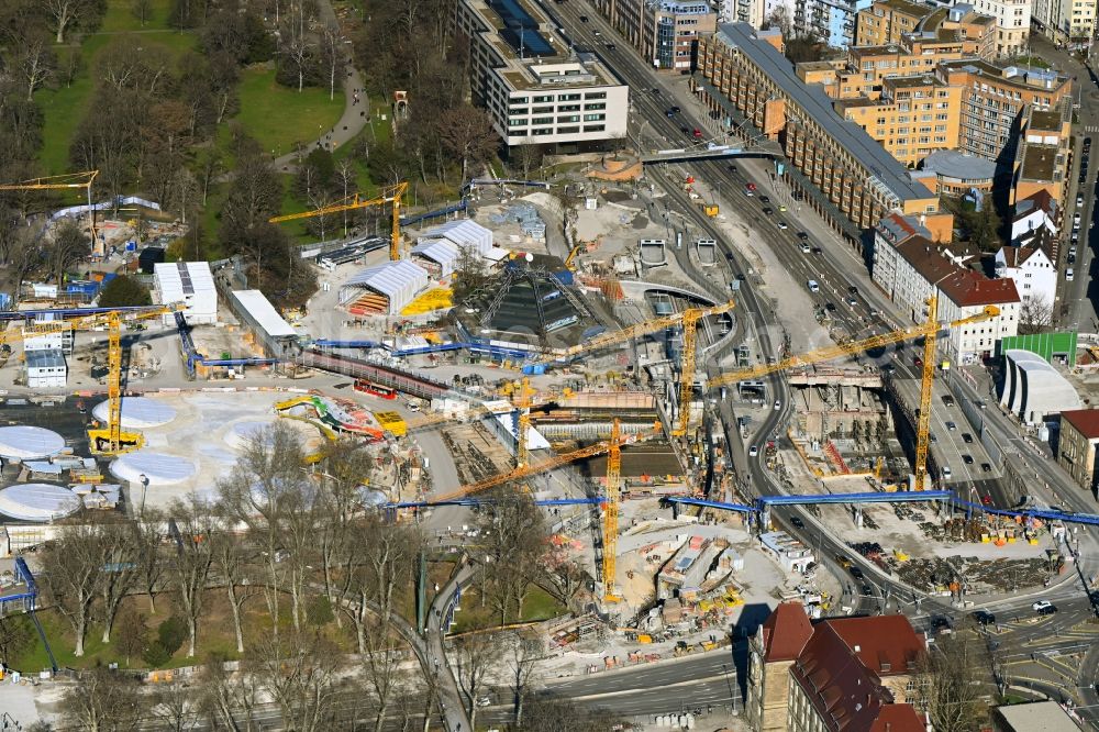 Stuttgart from the bird's eye view: Construction site for new train- tunnel construction zum Projekt S21 along the Willy-Brandt-Strasse in the district Kernerviertel in Stuttgart in the state Baden-Wurttemberg, Germany