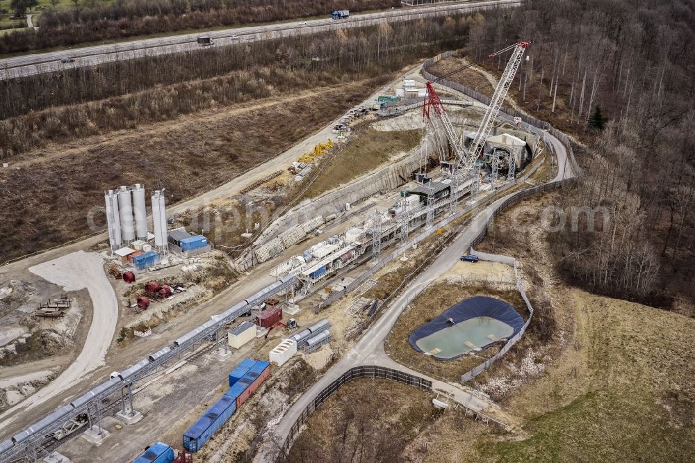 Aerial image Aichelberg - Construction site for new train- tunnel construction at Project Stuttgart S21 Bosslertunnel Aichelberg in the state Baden-Wurttemberg