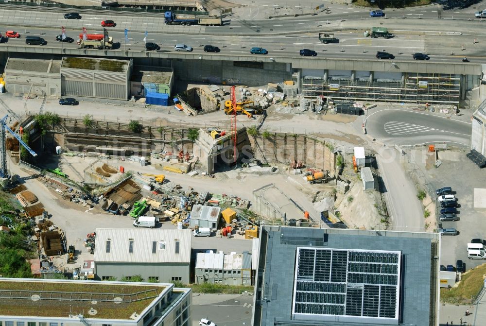 Aerial image Stuttgart - Construction site for new train- tunnel construction at Project Stuttgart 21 along Heilbronner Strasse in Stuttgart in the state Baden-Wuerttemberg