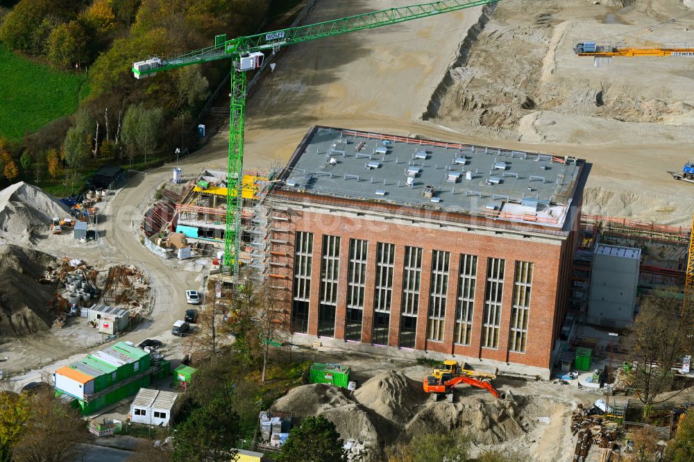 München from above - Construction for the reconstruction of power plant Aubinger Heizkraftwerk in the Bergson Kunstkraftwerk on street Rupert-Bodner-Strasse in the district Aubing in Munich in the state Bavaria, Germany