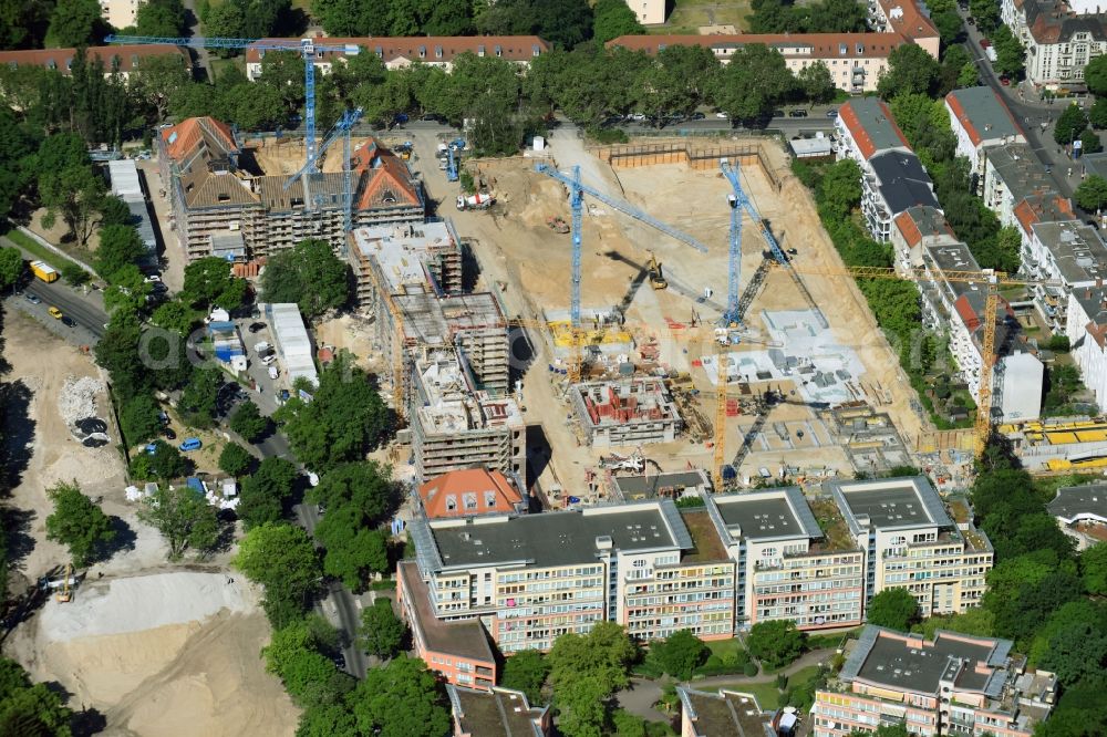 Berlin from above - Construction for the reconstruction and expansion of the old buildings listed building of AVILA Projektmanagement GmbH on Mariendorfer Weg in the district Neukoelln in Berlin