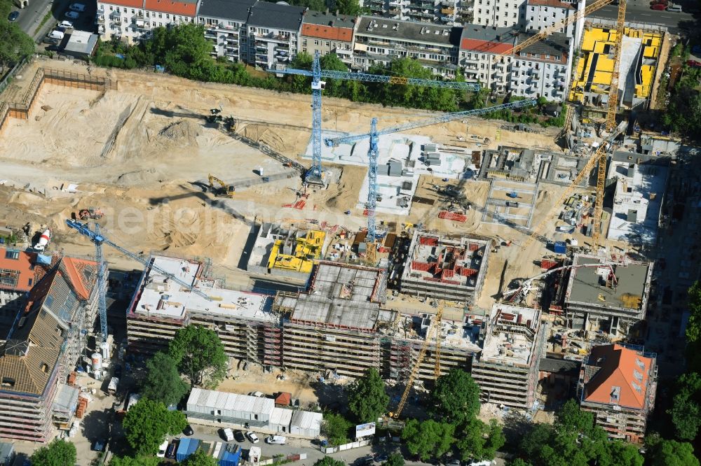 Aerial image Berlin - Construction for the reconstruction and expansion of the old buildings listed building of AVILA Projektmanagement GmbH on Mariendorfer Weg in the district Neukoelln in Berlin