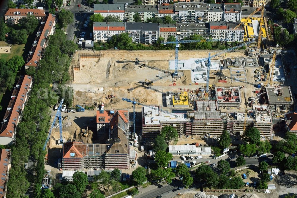 Berlin from above - Construction for the reconstruction and expansion of the old buildings listed building of AVILA Projektmanagement GmbH on Mariendorfer Weg in the district Neukoelln in Berlin