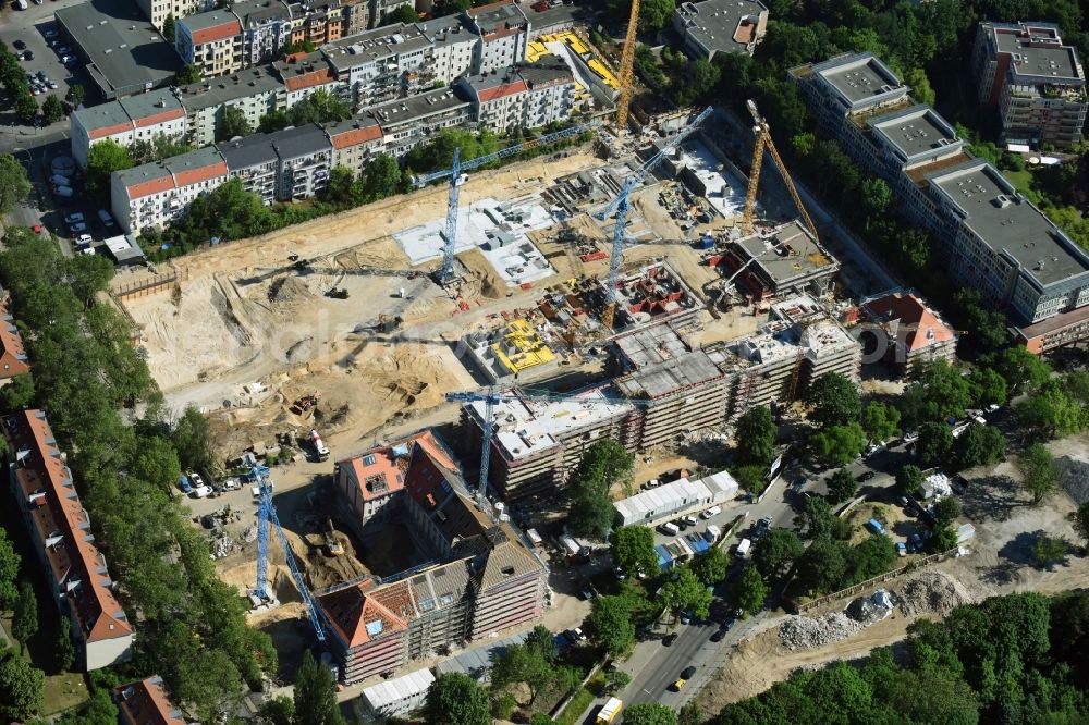 Aerial image Berlin - Construction for the reconstruction and expansion of the old buildings listed building of AVILA Projektmanagement GmbH on Mariendorfer Weg in the district Neukoelln in Berlin