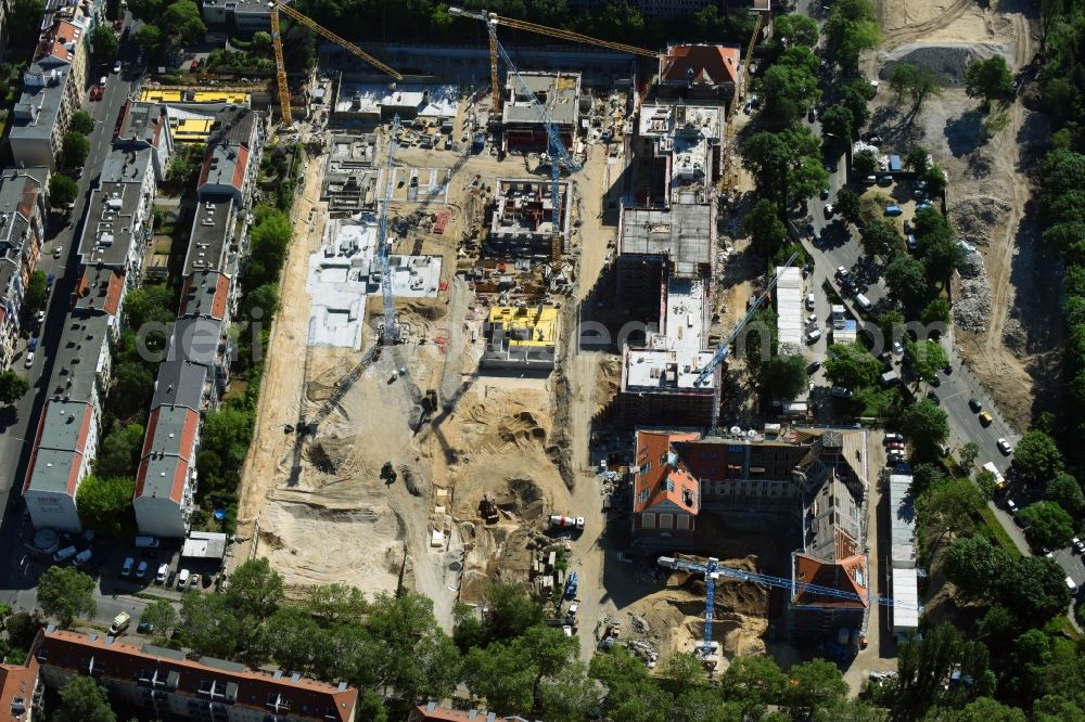 Aerial photograph Berlin - Construction for the reconstruction and expansion of the old buildings listed building of AVILA Projektmanagement GmbH on Mariendorfer Weg in the district Neukoelln in Berlin