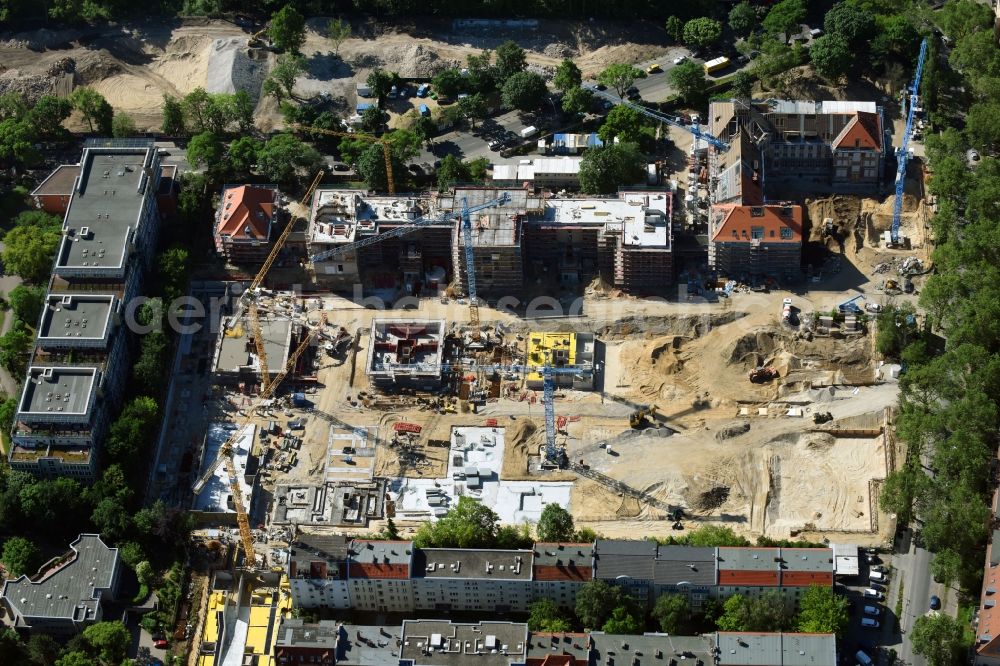 Aerial image Berlin - Construction for the reconstruction and expansion of the old buildings listed building of AVILA Projektmanagement GmbH on Mariendorfer Weg in the district Neukoelln in Berlin