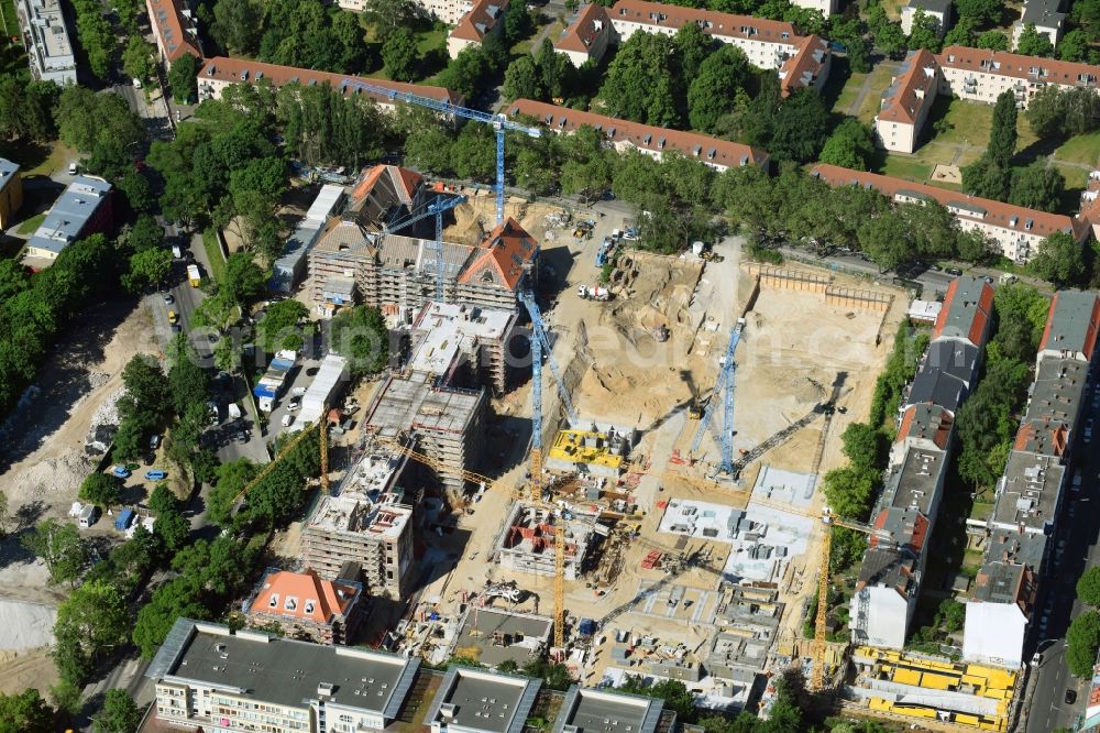 Berlin from above - Construction for the reconstruction and expansion of the old buildings listed building of AVILA Projektmanagement GmbH on Mariendorfer Weg in the district Neukoelln in Berlin