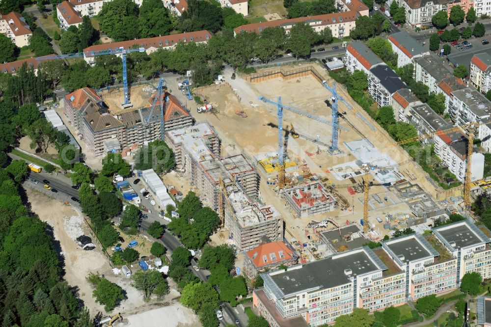 Aerial image Berlin - Construction for the reconstruction and expansion of the old buildings listed building of AVILA Projektmanagement GmbH on Mariendorfer Weg in the district Neukoelln in Berlin