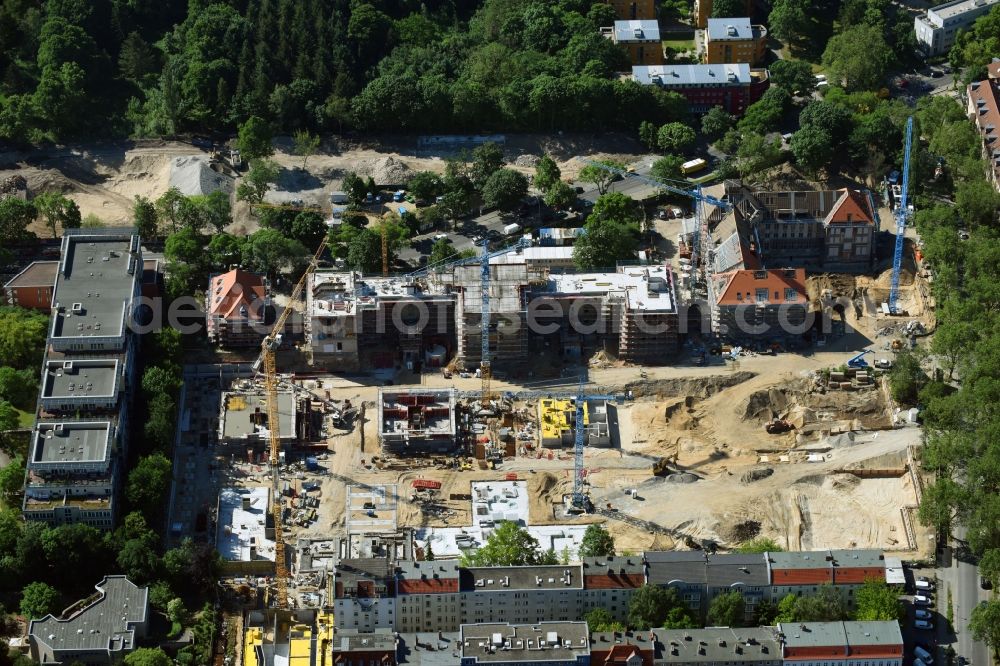 Aerial image Berlin - Construction for the reconstruction and expansion of the old buildings listed building of AVILA Projektmanagement GmbH on Mariendorfer Weg in the district Neukoelln in Berlin