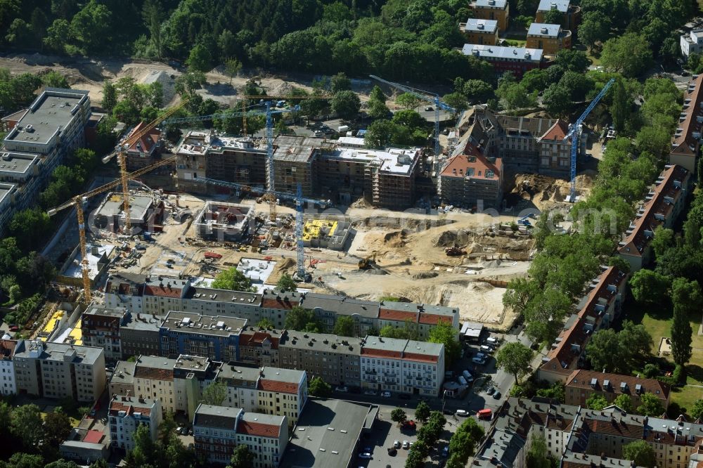 Berlin from above - Construction for the reconstruction and expansion of the old buildings listed building of AVILA Projektmanagement GmbH on Mariendorfer Weg in the district Neukoelln in Berlin