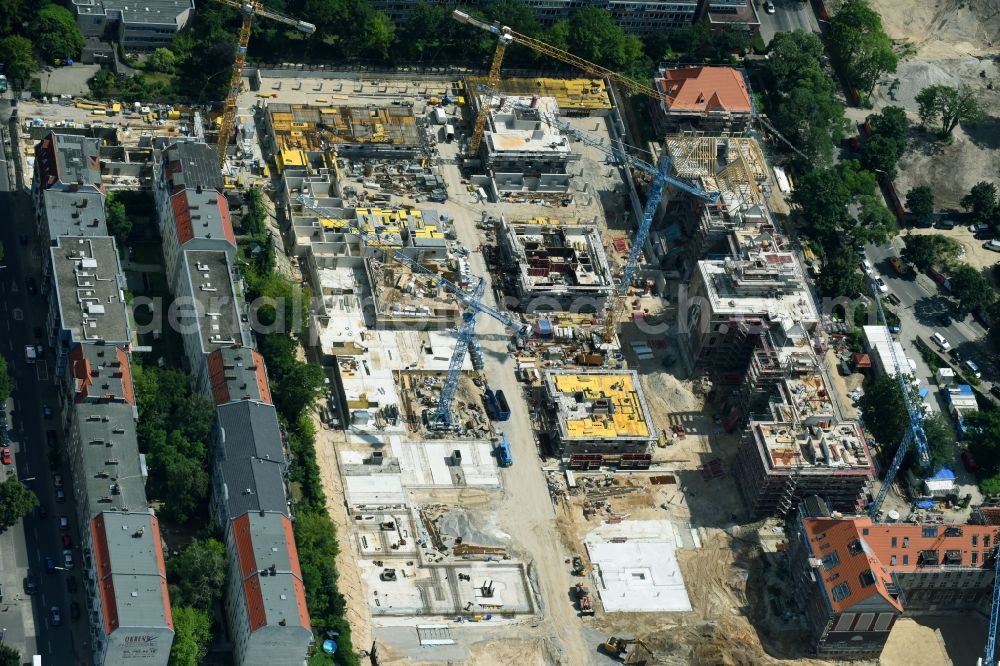 Aerial image Berlin - Construction for the reconstruction and expansion of the old buildings listed building of AVILA Projektmanagement GmbH on Mariendorfer Weg in the district Neukoelln in Berlin