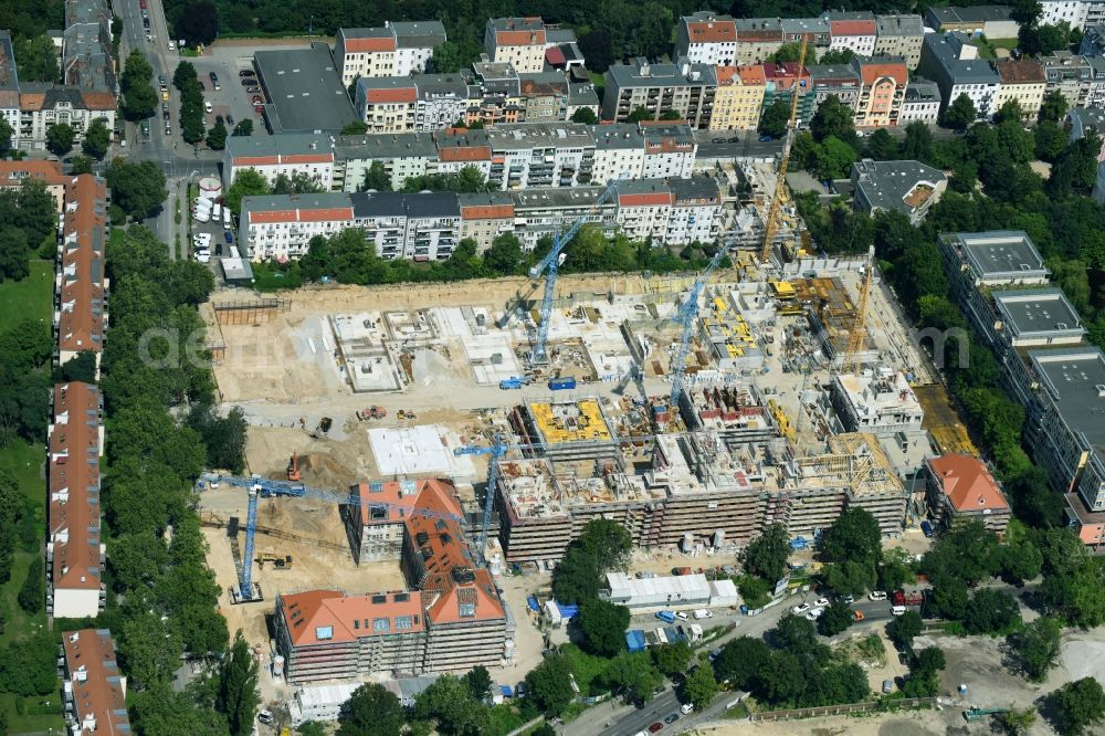 Berlin from above - Construction for the reconstruction and expansion of the old buildings listed building of AVILA Projektmanagement GmbH on Mariendorfer Weg in the district Neukoelln in Berlin