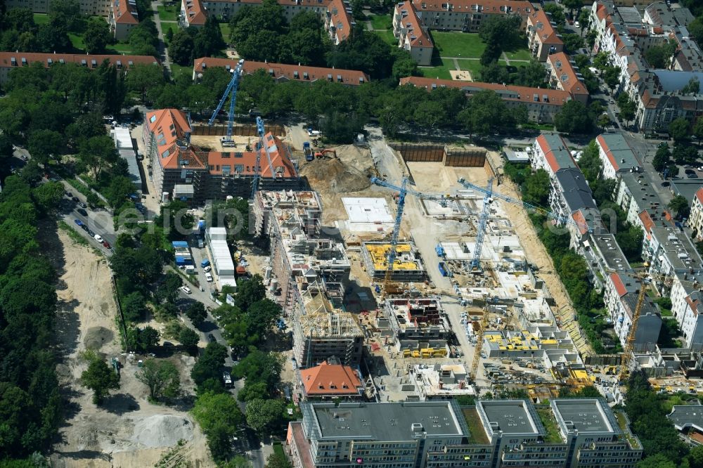 Berlin from above - Construction for the reconstruction and expansion of the old buildings listed building of AVILA Projektmanagement GmbH on Mariendorfer Weg in the district Neukoelln in Berlin