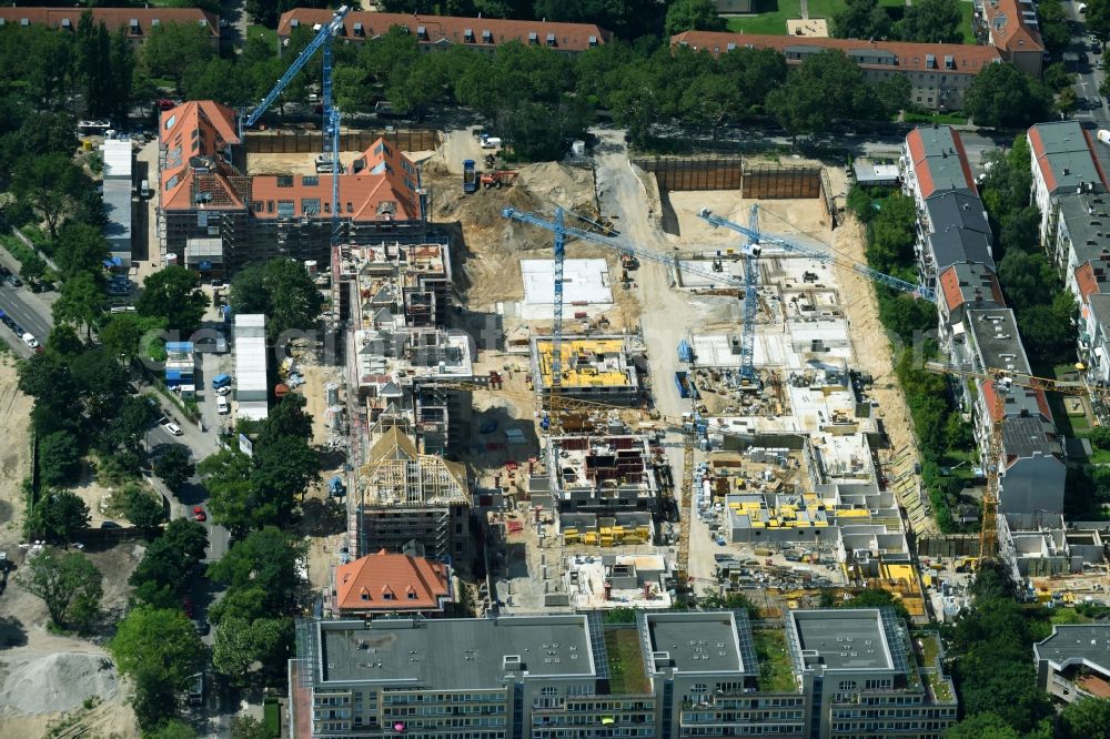 Aerial photograph Berlin - Construction for the reconstruction and expansion of the old buildings listed building of AVILA Projektmanagement GmbH on Mariendorfer Weg in the district Neukoelln in Berlin