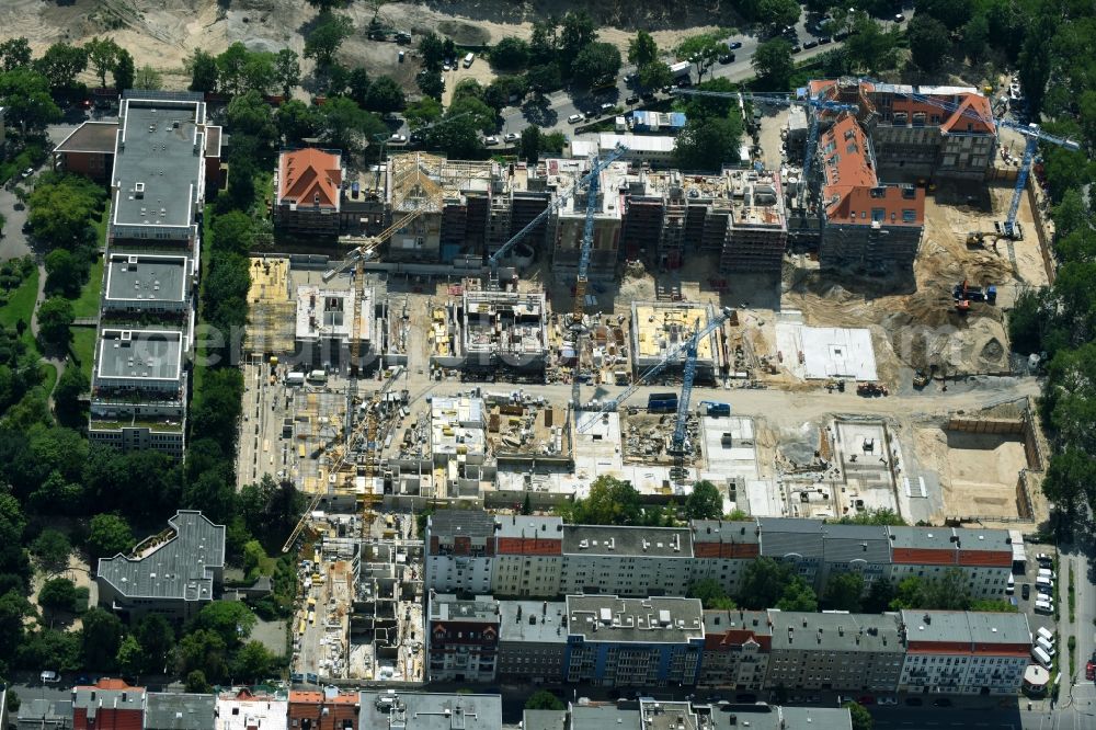 Aerial image Berlin - Construction for the reconstruction and expansion of the old buildings listed building of AVILA Projektmanagement GmbH on Mariendorfer Weg in the district Neukoelln in Berlin