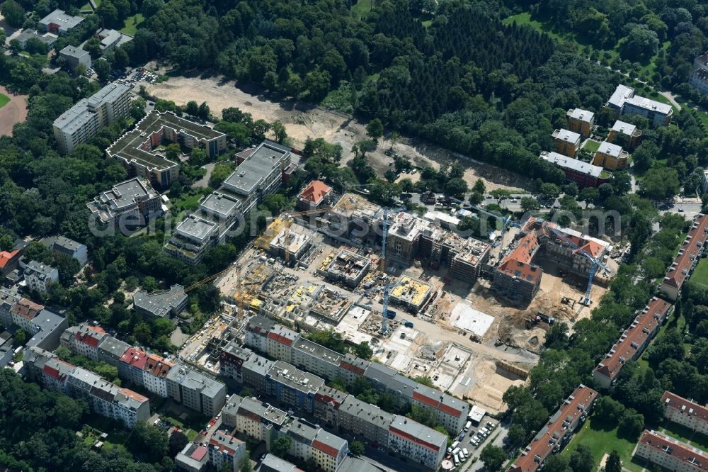 Aerial photograph Berlin - Construction for the reconstruction and expansion of the old buildings listed building of AVILA Projektmanagement GmbH on Mariendorfer Weg in the district Neukoelln in Berlin