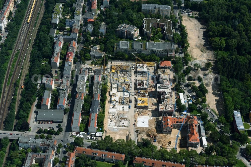 Berlin from above - Construction for the reconstruction and expansion of the old buildings listed building of AVILA Projektmanagement GmbH on Mariendorfer Weg in the district Neukoelln in Berlin