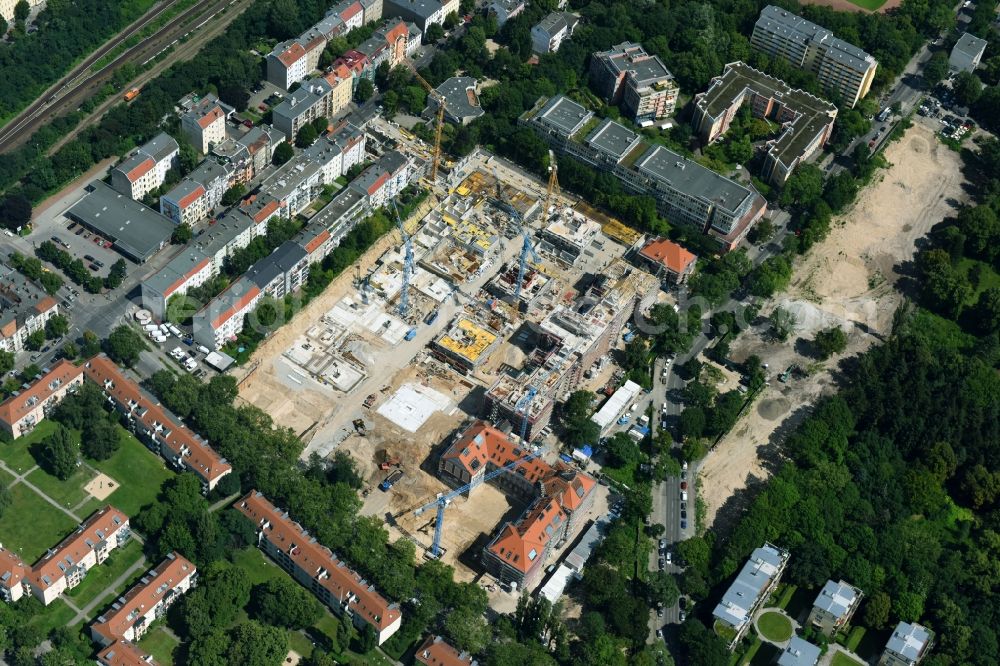 Berlin from above - Construction for the reconstruction and expansion of the old buildings listed building of AVILA Projektmanagement GmbH on Mariendorfer Weg in the district Neukoelln in Berlin