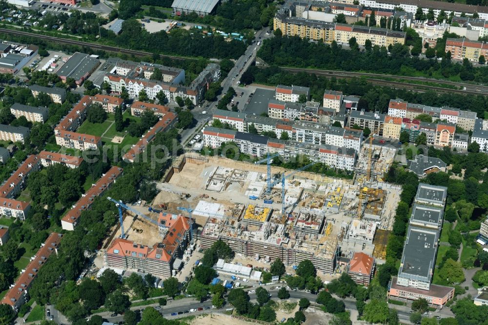 Aerial image Berlin - Construction for the reconstruction and expansion of the old buildings listed building of AVILA Projektmanagement GmbH on Mariendorfer Weg in the district Neukoelln in Berlin