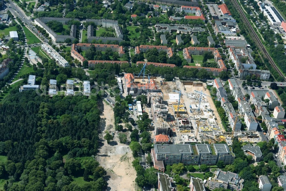 Berlin from above - Construction for the reconstruction and expansion of the old buildings listed building of AVILA Projektmanagement GmbH on Mariendorfer Weg in the district Neukoelln in Berlin