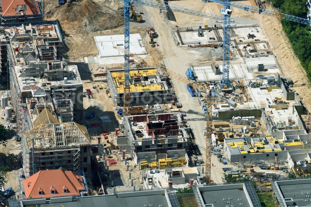 Aerial image Berlin - Construction for the reconstruction and expansion of the old buildings listed building of AVILA Projektmanagement GmbH on Mariendorfer Weg in the district Neukoelln in Berlin