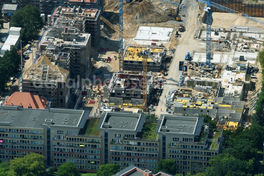 Berlin from the bird's eye view: Construction for the reconstruction and expansion of the old buildings listed building of AVILA Projektmanagement GmbH on Mariendorfer Weg in the district Neukoelln in Berlin