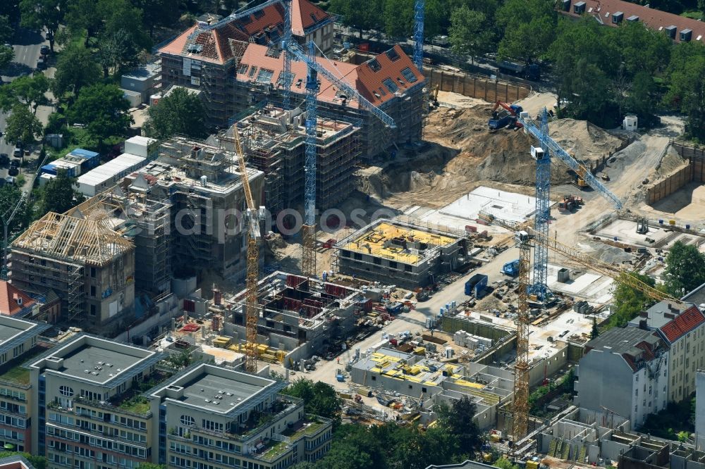 Aerial image Berlin - Construction for the reconstruction and expansion of the old buildings listed building of AVILA Projektmanagement GmbH on Mariendorfer Weg in the district Neukoelln in Berlin