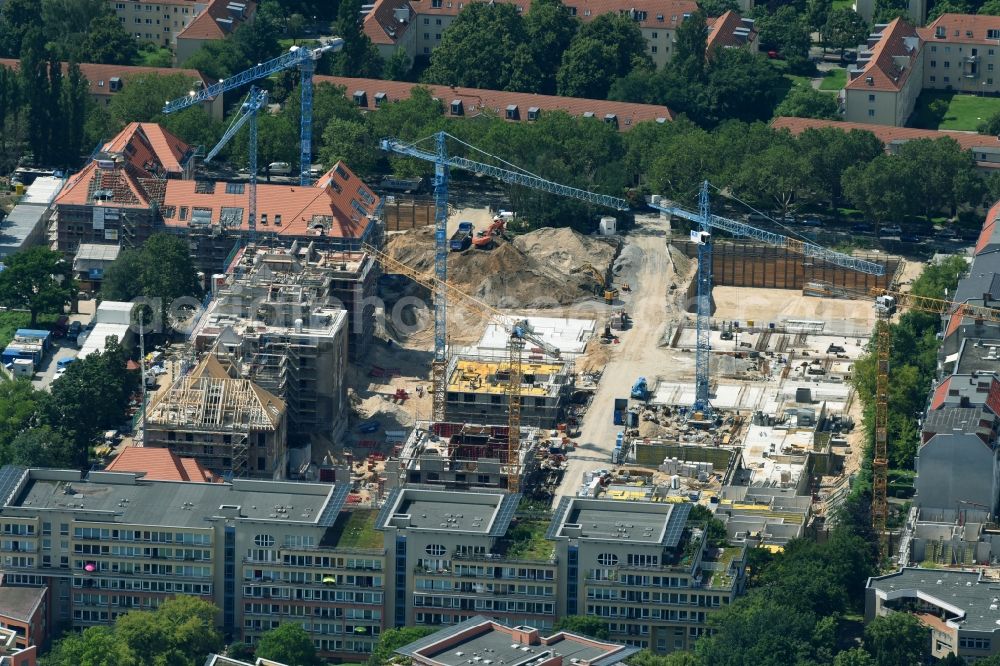 Aerial photograph Berlin - Construction for the reconstruction and expansion of the old buildings listed building of AVILA Projektmanagement GmbH on Mariendorfer Weg in the district Neukoelln in Berlin