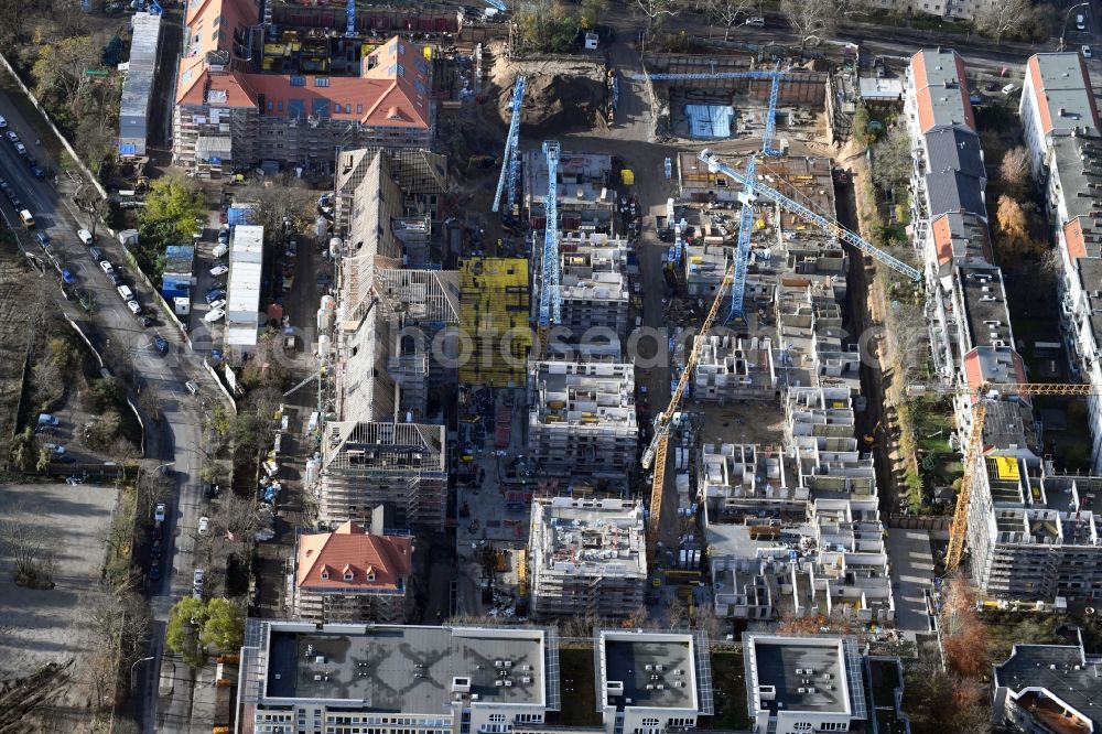 Berlin from above - Construction for the reconstruction and expansion of the old buildings listed building of AVILA Projektmanagement GmbH on Mariendorfer Weg in the district Neukoelln in Berlin