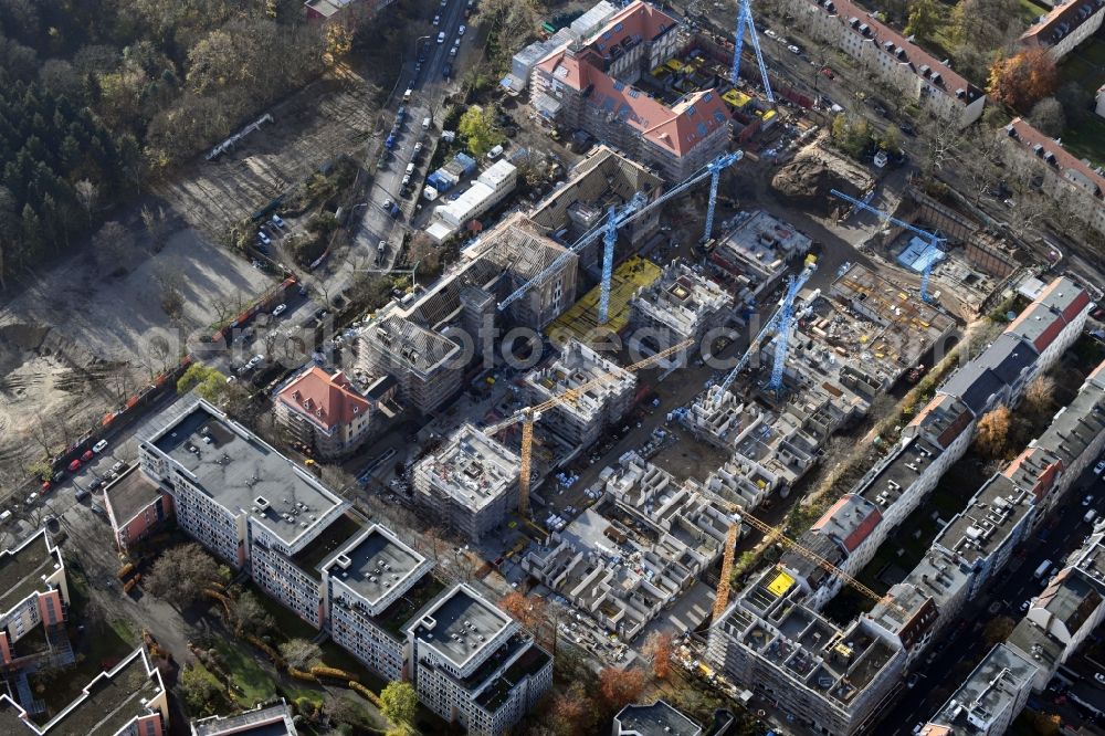 Aerial photograph Berlin - Construction for the reconstruction and expansion of the old buildings listed building of AVILA Projektmanagement GmbH on Mariendorfer Weg in the district Neukoelln in Berlin