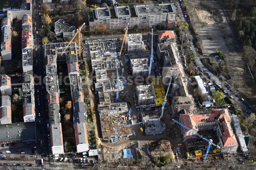 Aerial photograph Berlin - Construction for the reconstruction and expansion of the old buildings listed building of AVILA Projektmanagement GmbH on Mariendorfer Weg in the district Neukoelln in Berlin