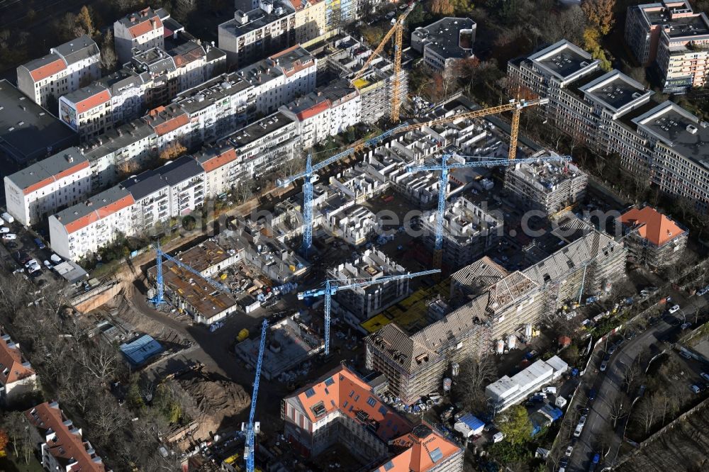 Berlin from above - Construction for the reconstruction and expansion of the old buildings listed building of AVILA Projektmanagement GmbH on Mariendorfer Weg in the district Neukoelln in Berlin