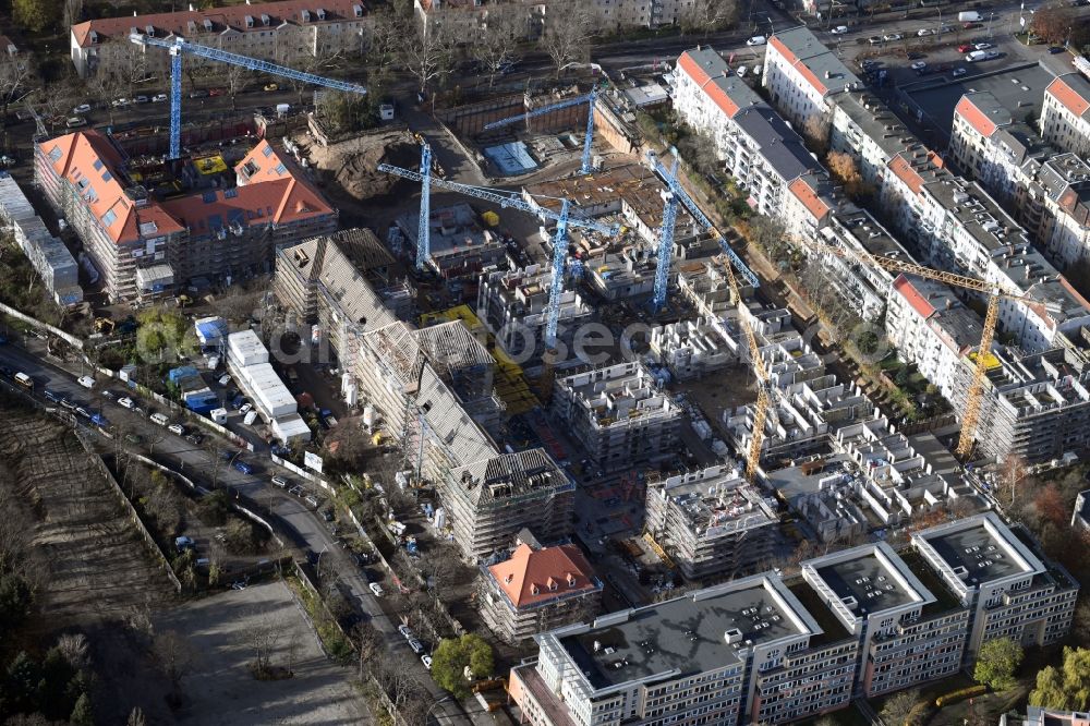 Berlin from above - Construction for the reconstruction and expansion of the old buildings listed building of AVILA Projektmanagement GmbH on Mariendorfer Weg in the district Neukoelln in Berlin