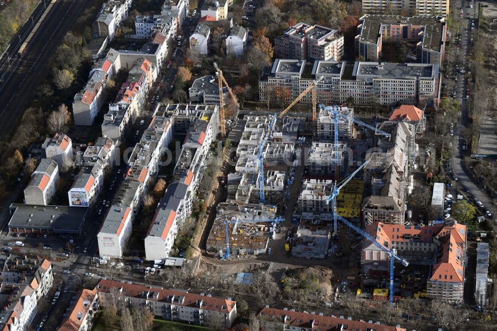 Aerial photograph Berlin - Construction for the reconstruction and expansion of the old buildings listed building of AVILA Projektmanagement GmbH on Mariendorfer Weg in the district Neukoelln in Berlin