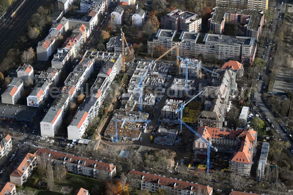 Berlin from above - Construction for the reconstruction and expansion of the old buildings listed building of AVILA Projektmanagement GmbH on Mariendorfer Weg in the district Neukoelln in Berlin