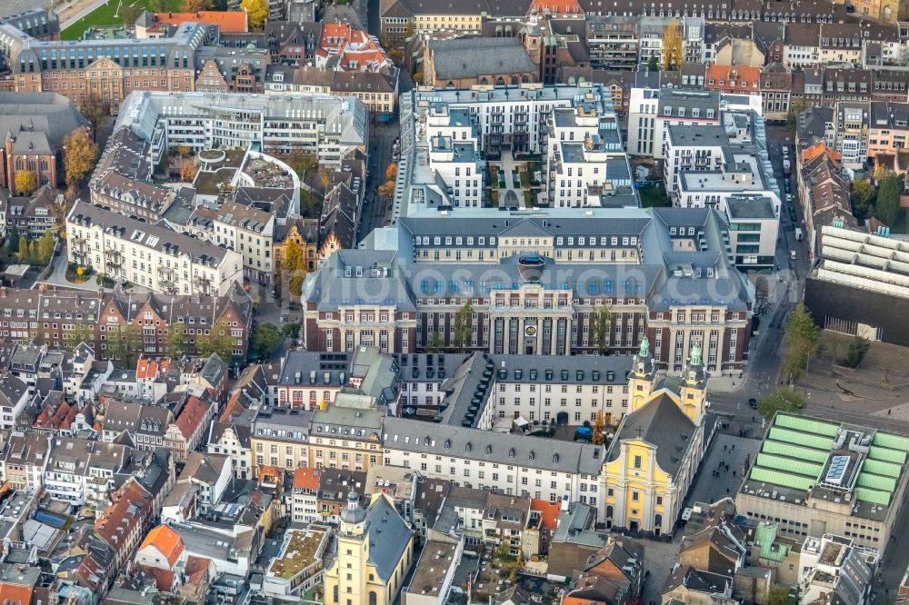 Düsseldorf from above - Construction for the reconstruction and expansion of the old buildings listed building the formerly curt on Muehlenstrasse in Duesseldorf in the state North Rhine-Westphalia