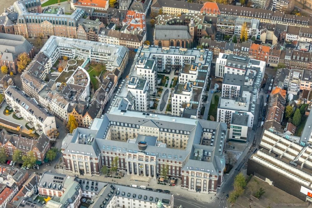 Aerial image Düsseldorf - Construction for the reconstruction and expansion of the old buildings listed building the formerly curt on Muehlenstrasse in Duesseldorf in the state North Rhine-Westphalia