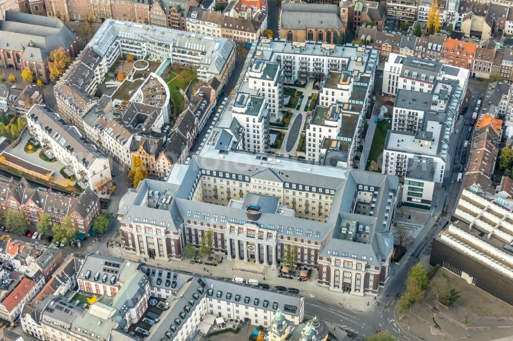 Aerial photograph Düsseldorf - Construction for the reconstruction and expansion of the old buildings listed building the formerly curt on Muehlenstrasse in Duesseldorf in the state North Rhine-Westphalia